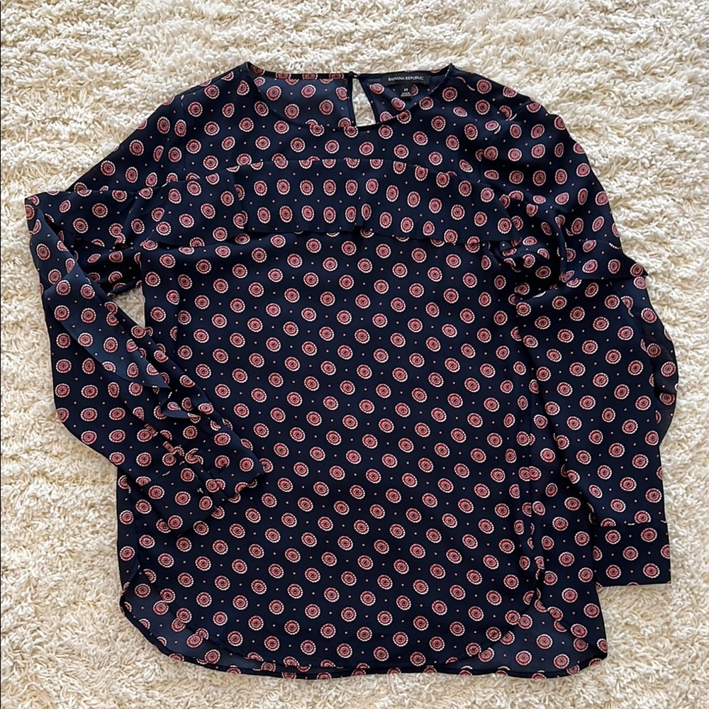 Navy and Red Patterned Blouse